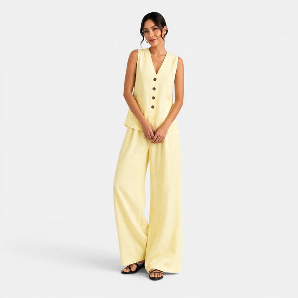 Conjunto Mujer Lino Chaleco Pantalón