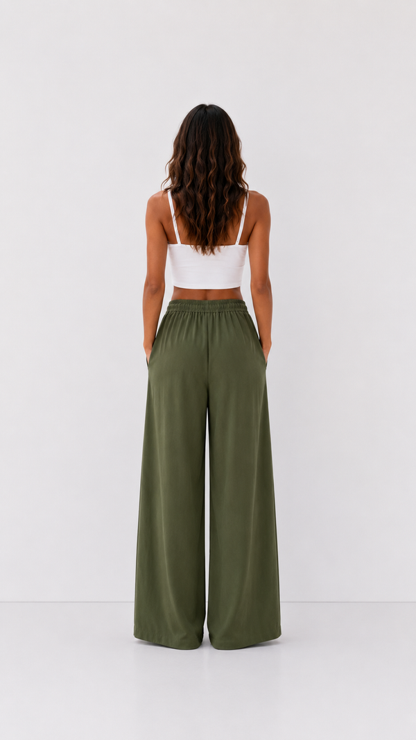 Pantalón Ancho de Lino Mujer — Corte Palazzo