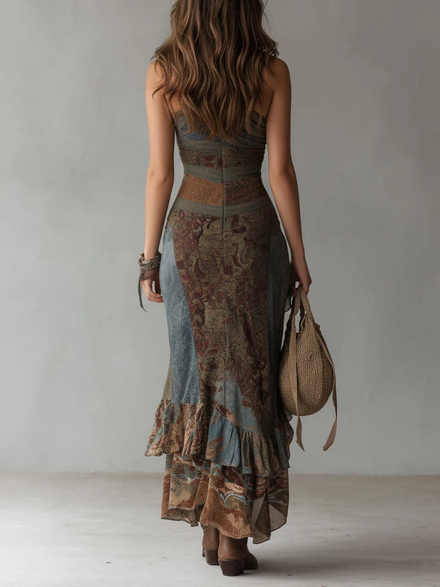 ZAYA | VESTIDO MAXI BOHO ASIMÉTRICO