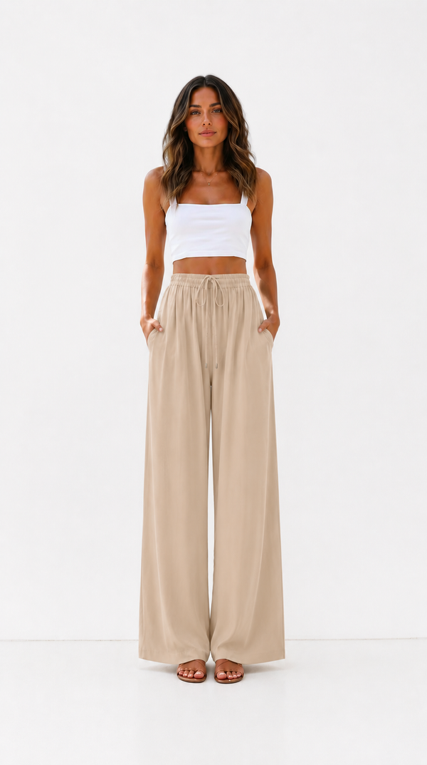 Pantalón Ancho de Lino Mujer — Corte Palazzo