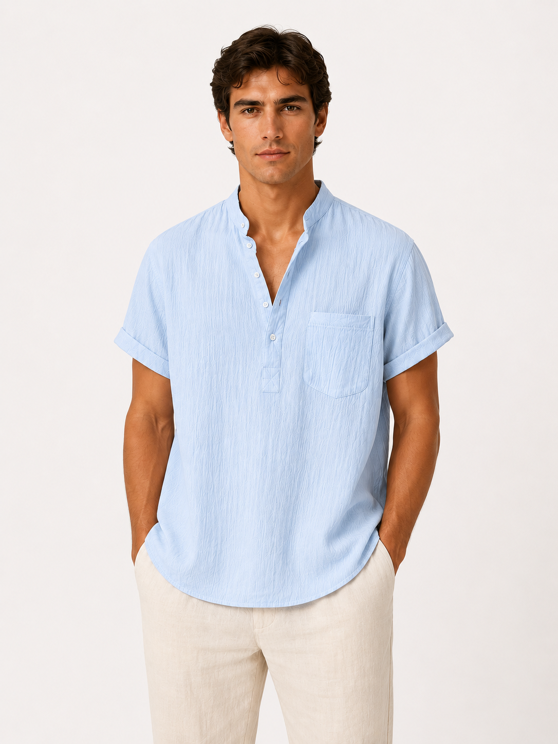 Camisa de Lino/Algodón Hombre — Cuello Henley