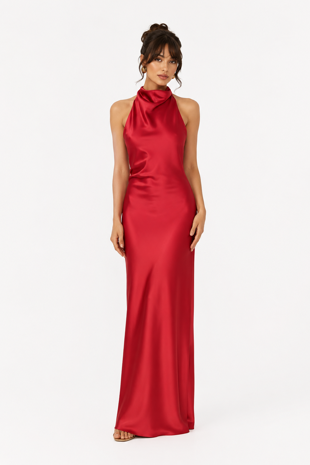 Vestido Verona | Vestido Largo de Satén con Cuello Halter y Espalda Descubierta
