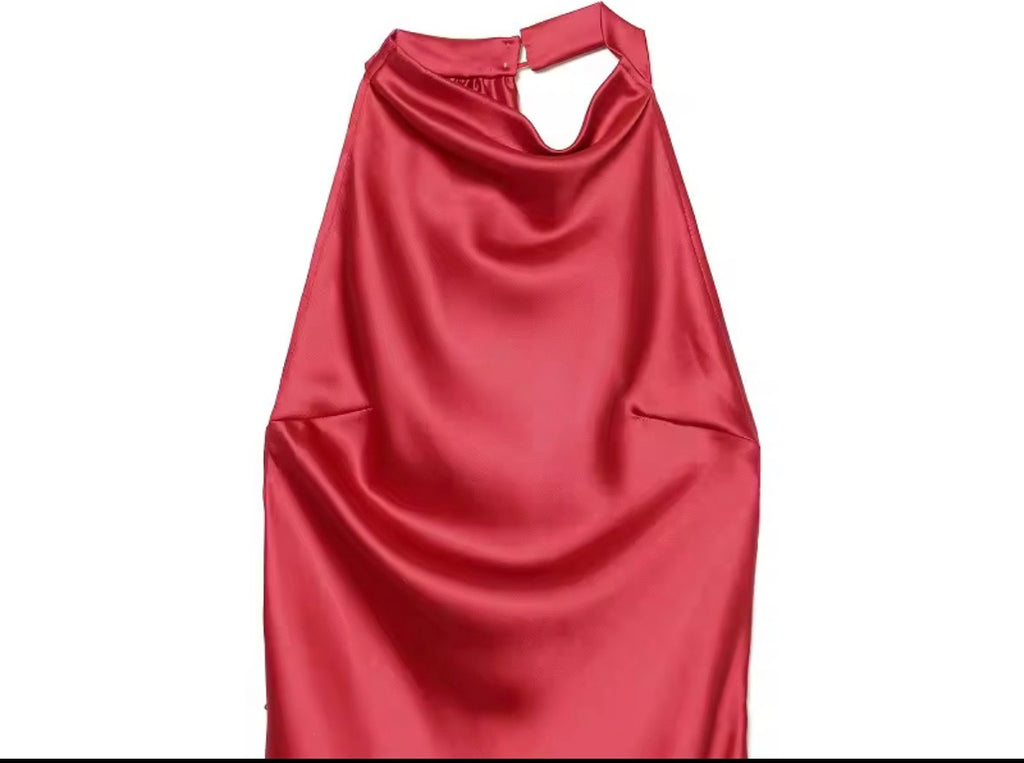 Vestido Verona | Vestido Largo de Satén con Cuello Halter y Espalda Descubierta