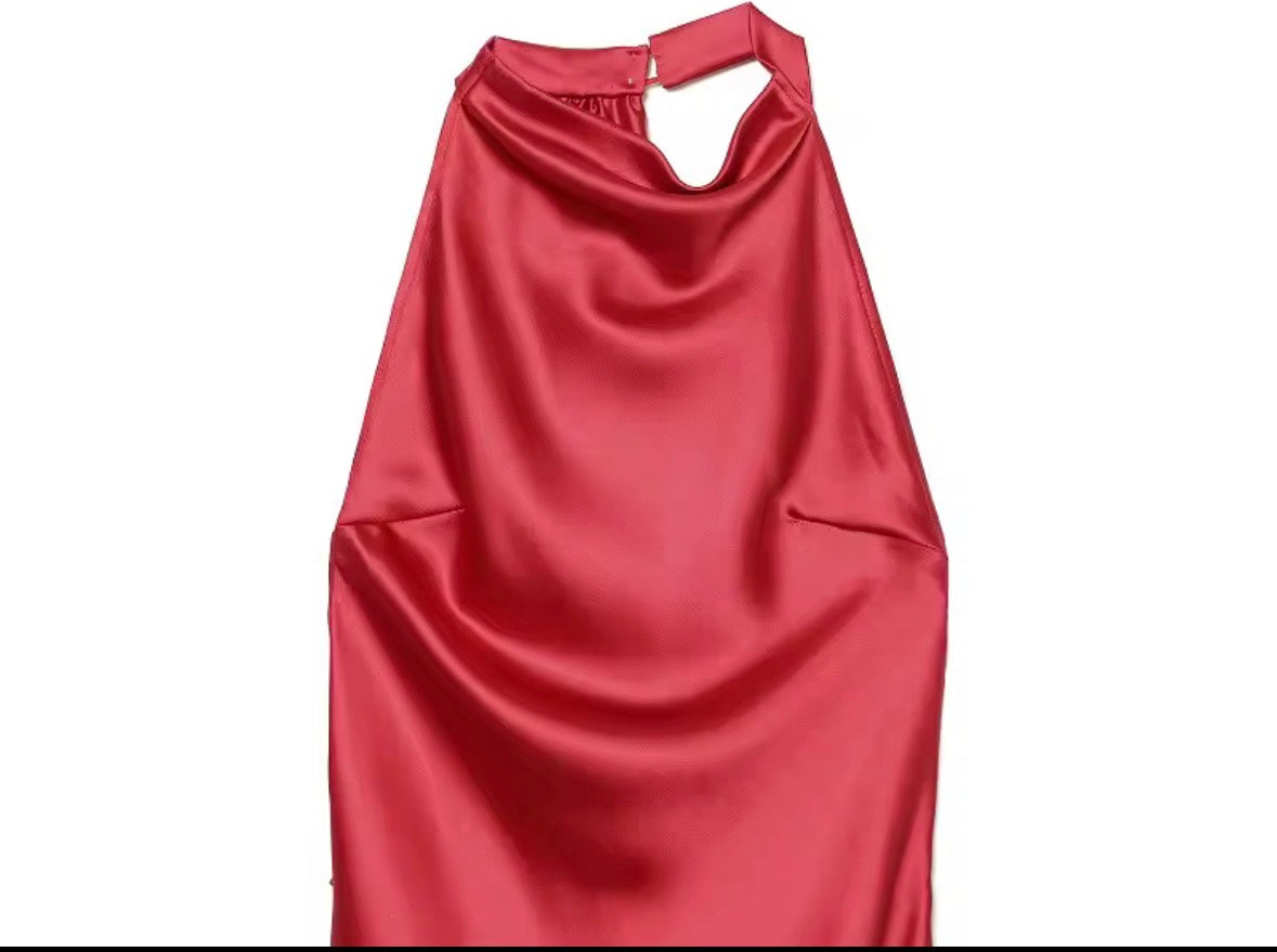 Vestido Verona | Vestido Largo de Satén con Cuello Halter y Espalda Descubierta