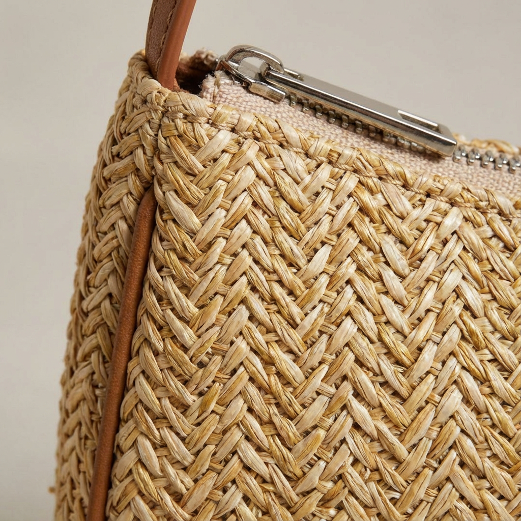 Luna | Bolso Baguette Mujer Con Rafia Trenzada Y Asa de Piel | Veraniego