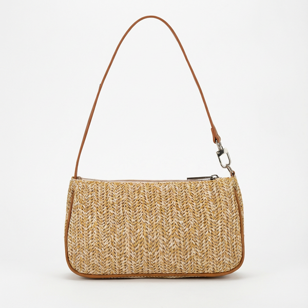 Luna | Bolso Baguette Mujer Con Rafia Trenzada Y Asa de Piel | Veraniego