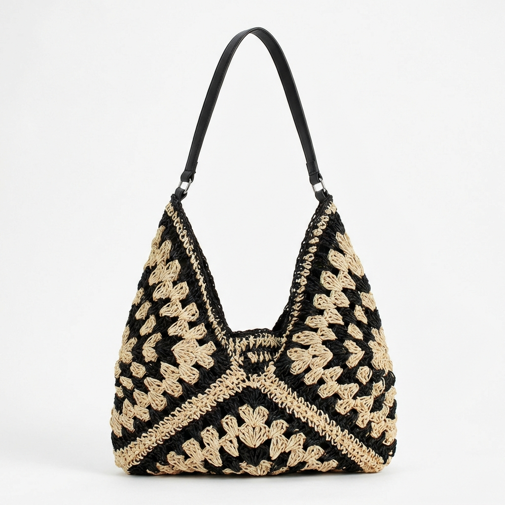 Luna | Bolso Tote Mujer Con Crochet Artesanal Y Diseño Bicolor | Boho Chic