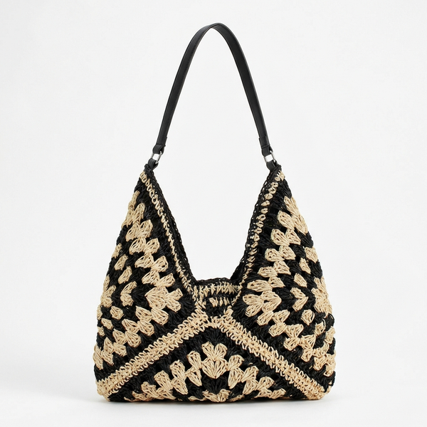 Luna | Bolso Tote Mujer Con Crochet Artesanal Y Diseño Bicolor | Boho Chic