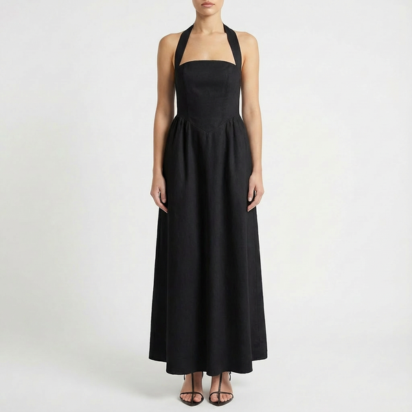 Luna | Mujer Vestido Maxi Con Escote Halter Y Bolsillos Laterales | Elegante