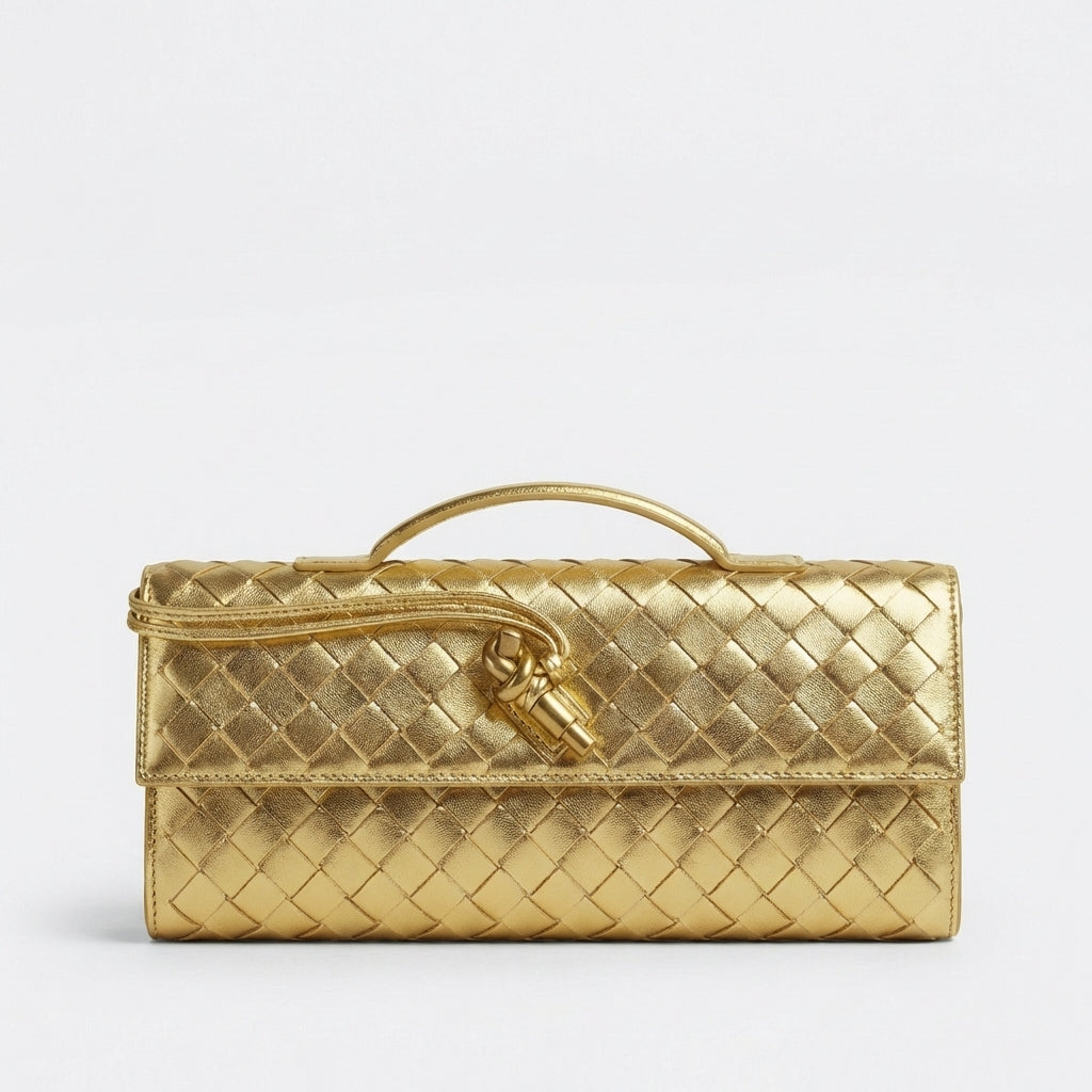 Sofia | Mujer Bolso Clutch Con Tejido Trenzado Y Cierre Nudo Dorado | Elegante