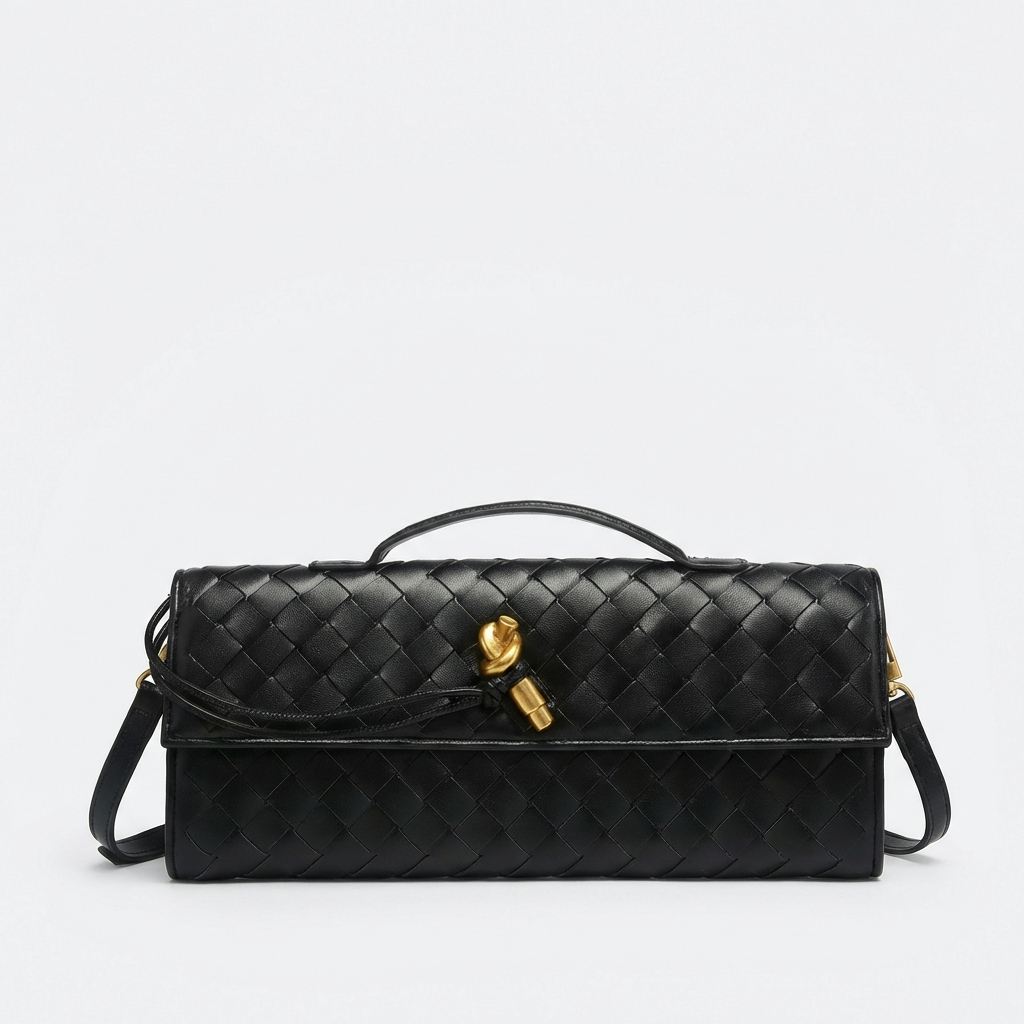 Sofia | Mujer Bolso Clutch Con Tejido Trenzado Y Cierre Nudo Dorado | Elegante