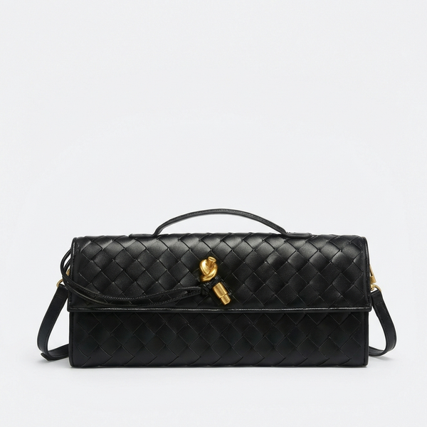 Sofia | Mujer Bolso Clutch Con Tejido Trenzado Y Cierre Nudo Dorado | Elegante