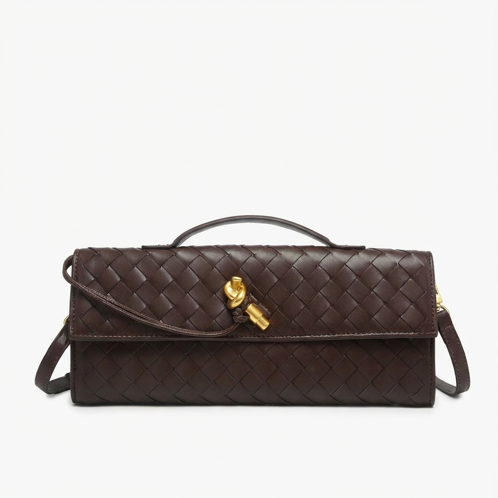 Sofia | Mujer Bolso Clutch Con Tejido Trenzado Y Cierre Nudo Dorado | Elegante