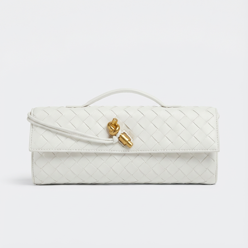 Sofia | Mujer Bolso Clutch Con Tejido Trenzado Y Cierre Nudo Dorado | Elegante