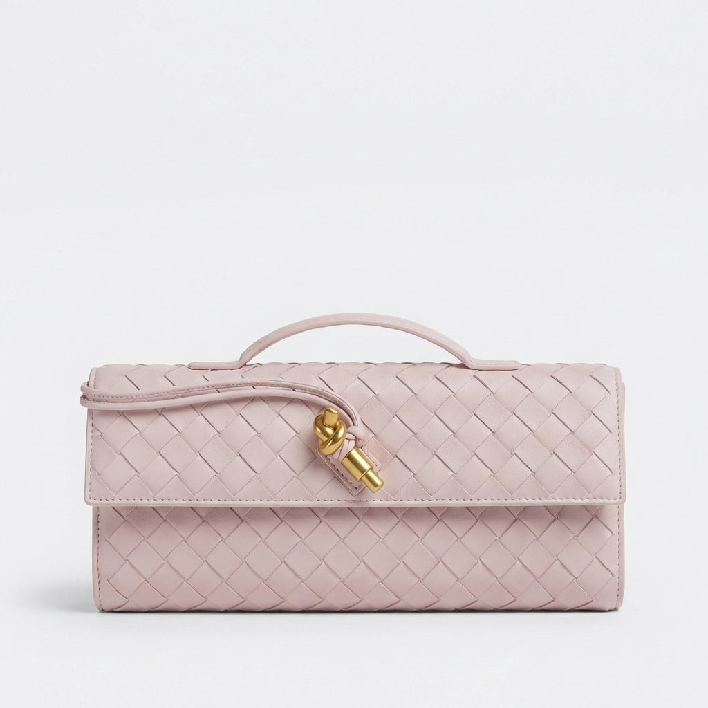 Sofia | Mujer Bolso Clutch Con Tejido Trenzado Y Cierre Nudo Dorado | Elegante