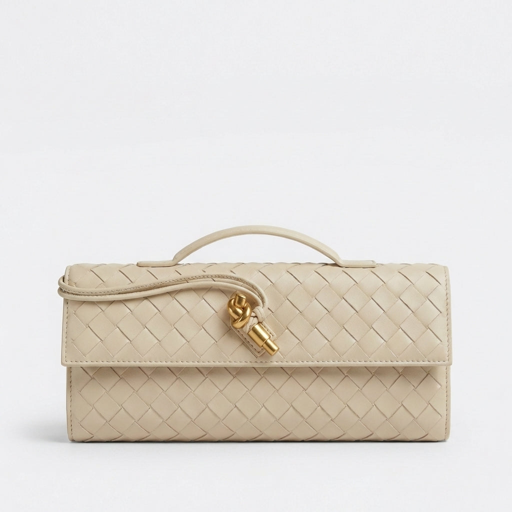 Sofia | Mujer Bolso Clutch Con Tejido Trenzado Y Cierre Nudo Dorado | Elegante
