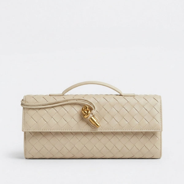 Sofia | Mujer Bolso Clutch Con Tejido Trenzado Y Cierre Nudo Dorado | Elegante