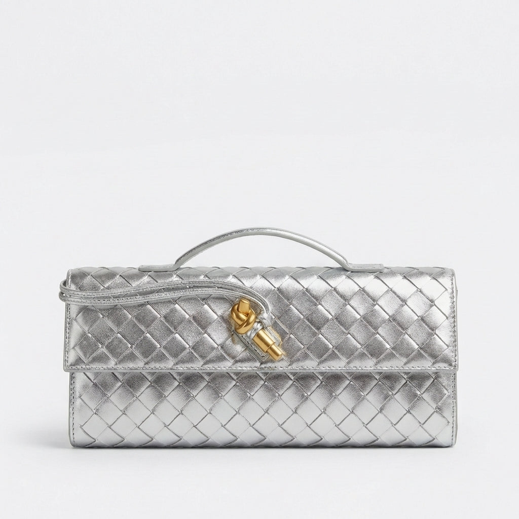 Sofia | Mujer Bolso Clutch Con Tejido Trenzado Y Cierre Nudo Dorado | Elegante