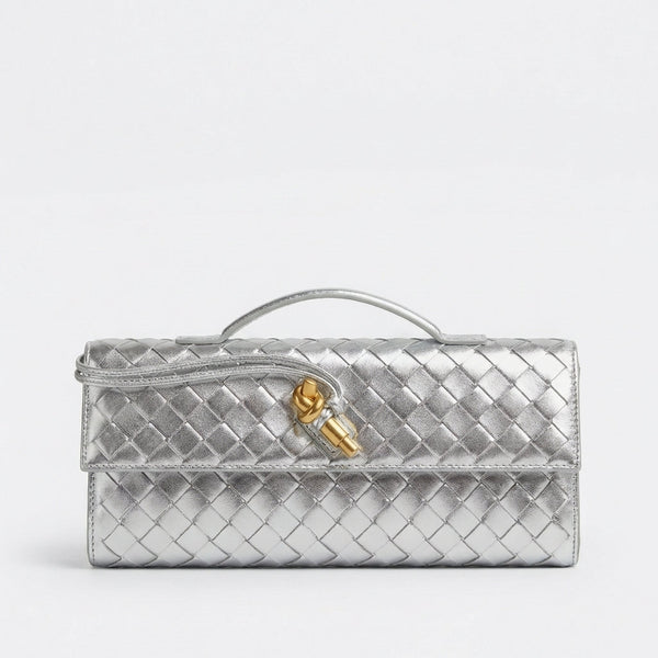 Sofia | Mujer Bolso Clutch Con Tejido Trenzado Y Cierre Nudo Dorado | Elegante