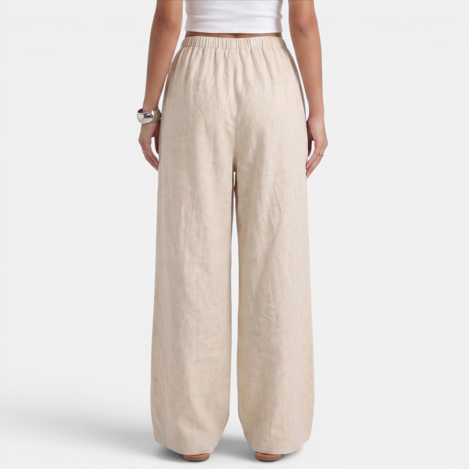 Pantalón Ancho Mujer Lino Algodón Verano