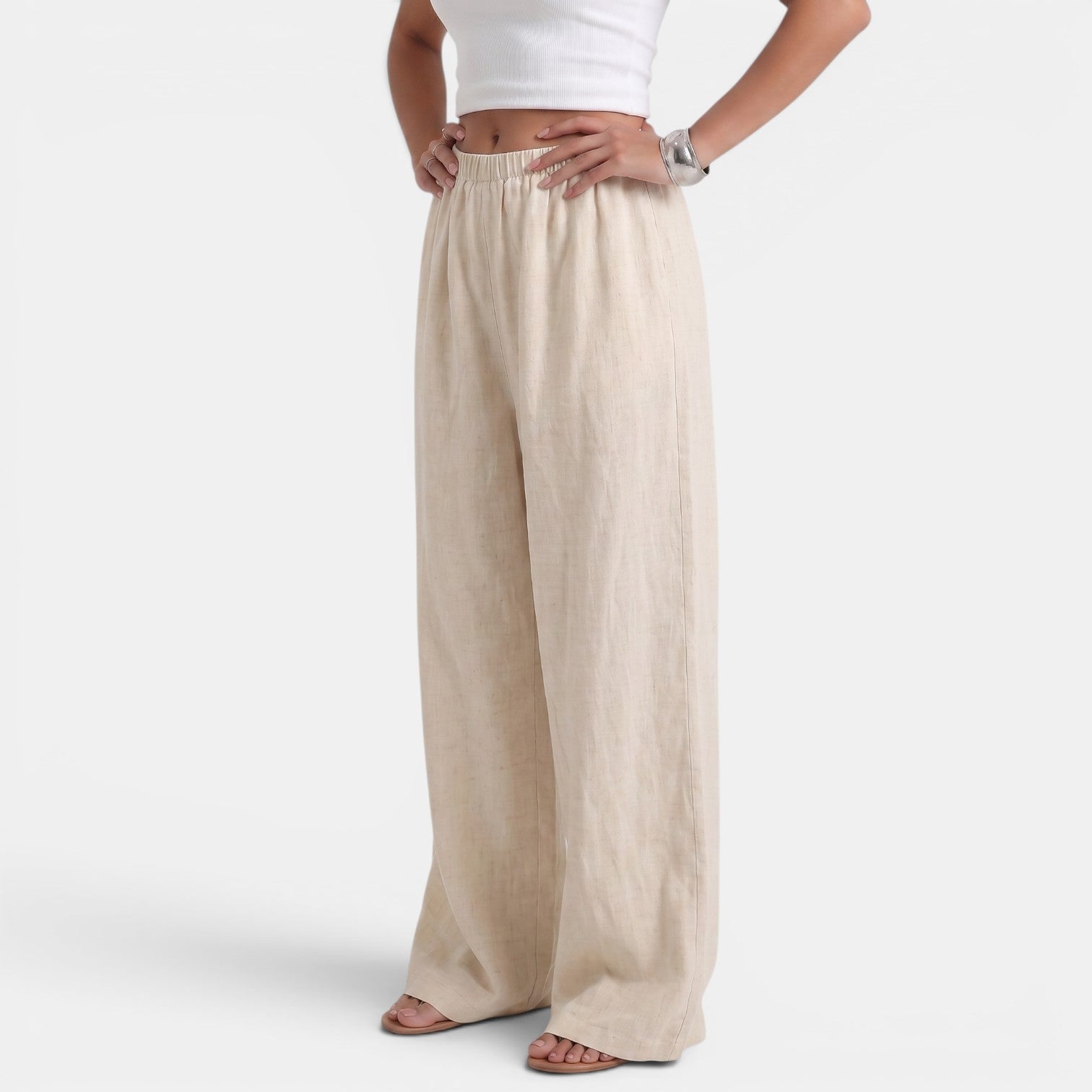 Pantalón Ancho Mujer Lino Algodón Verano