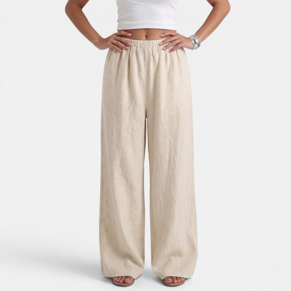 Pantalón Ancho Mujer Lino Algodón Verano