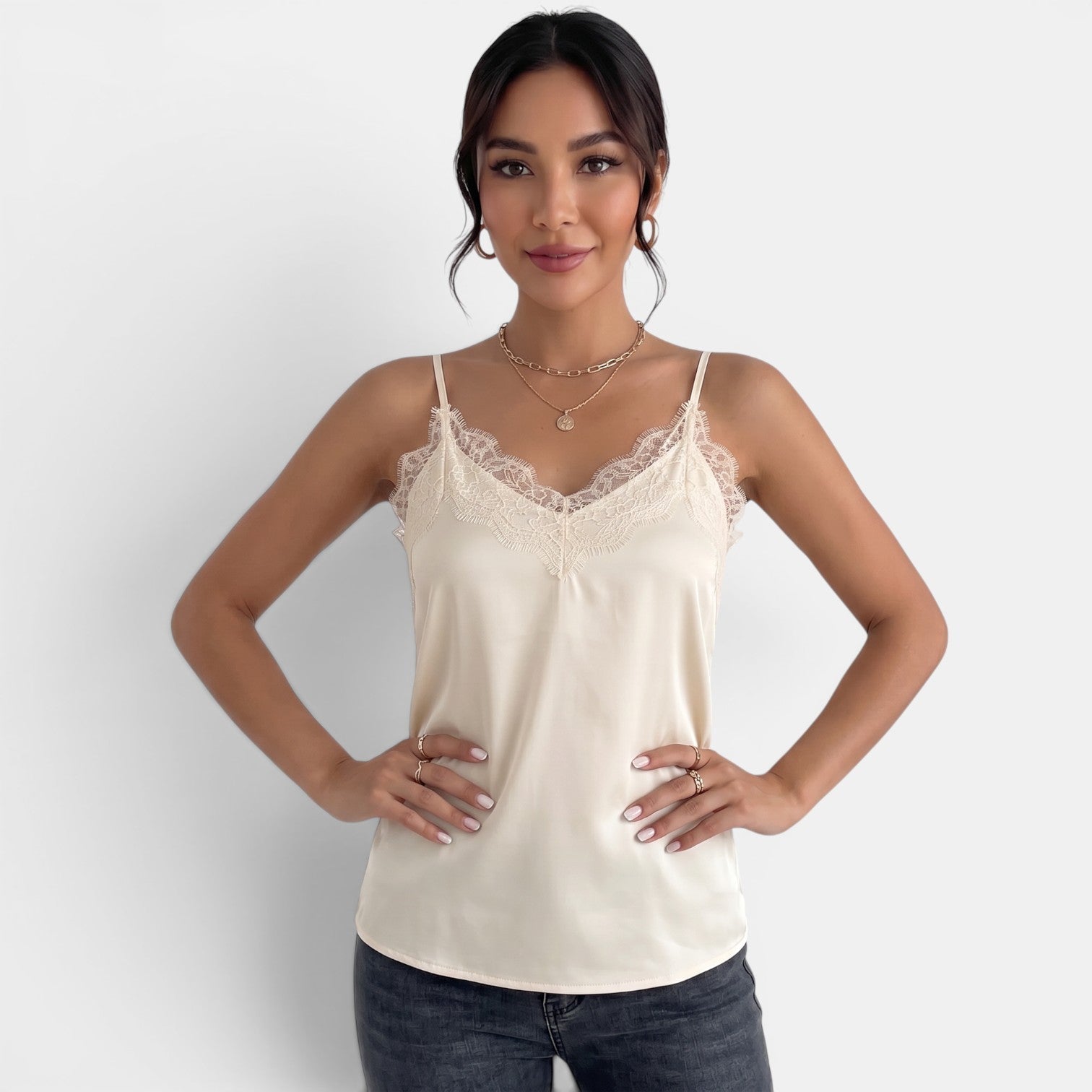Camiseta Tirantes Mujer Encaje Cuello V