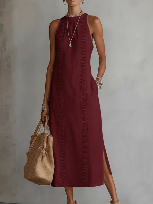 Jimena | Relaxed Embroidered Mandarin Collar Midi Dress